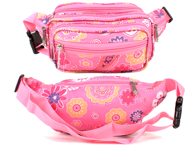 (image for) 8056 Baby Pink Floral Bright Colored Multizip Bumbag